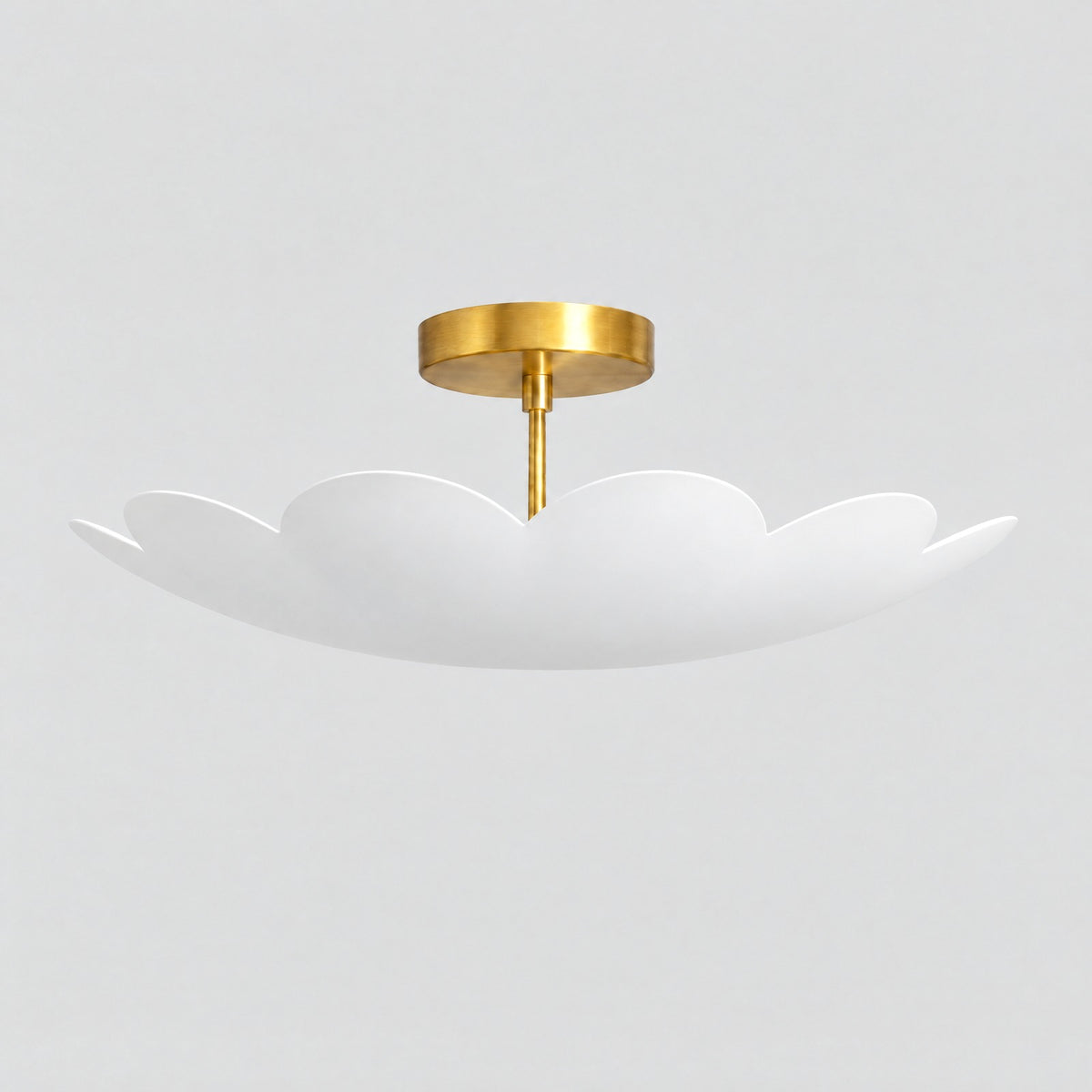 Flower Dome Semi Flush Mount, matt white shade, solid brass semi flush mount by BrassBeam