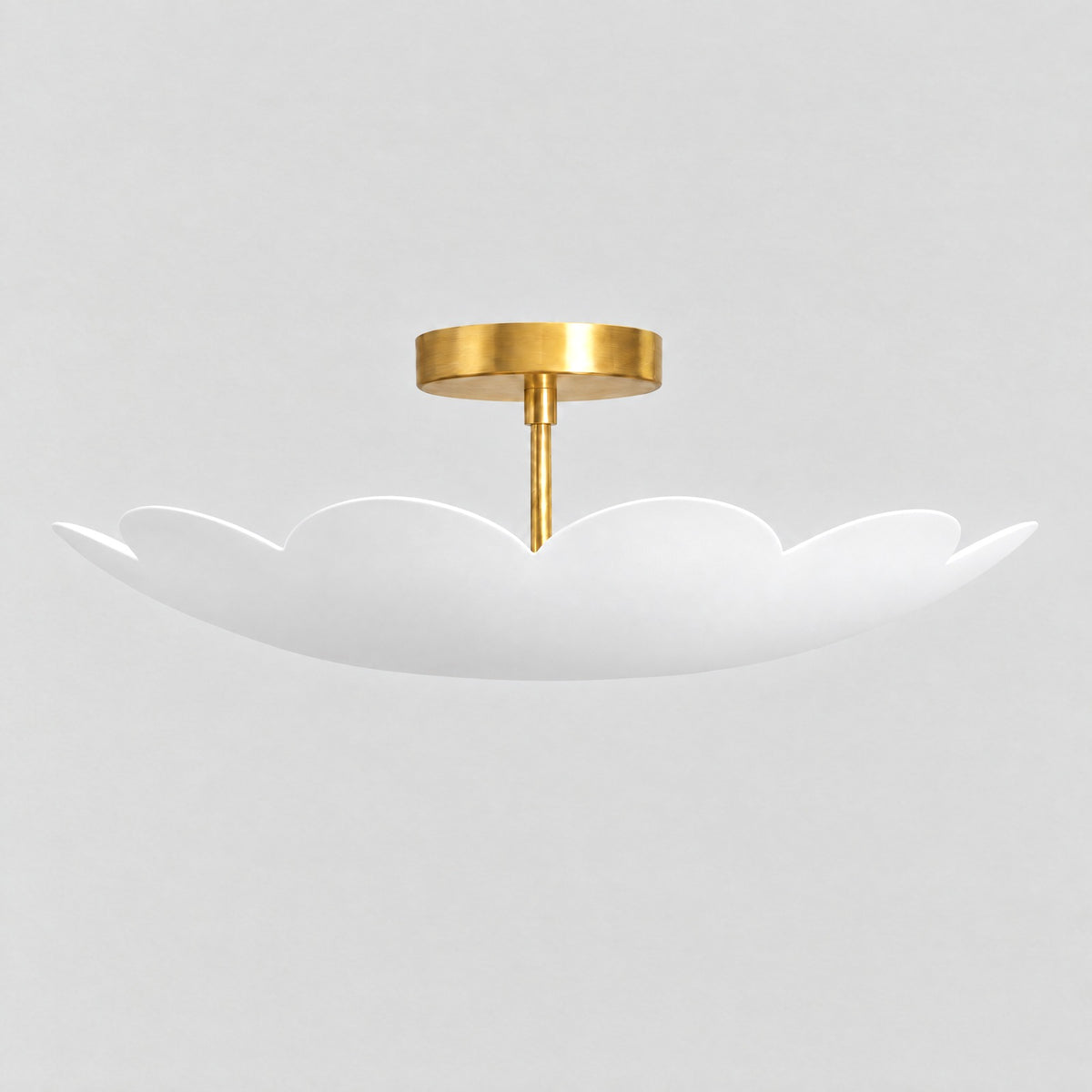 Flower Dome Semi Flush Mount, side view showing depth, solid brass semi flush mount by BrassBeam