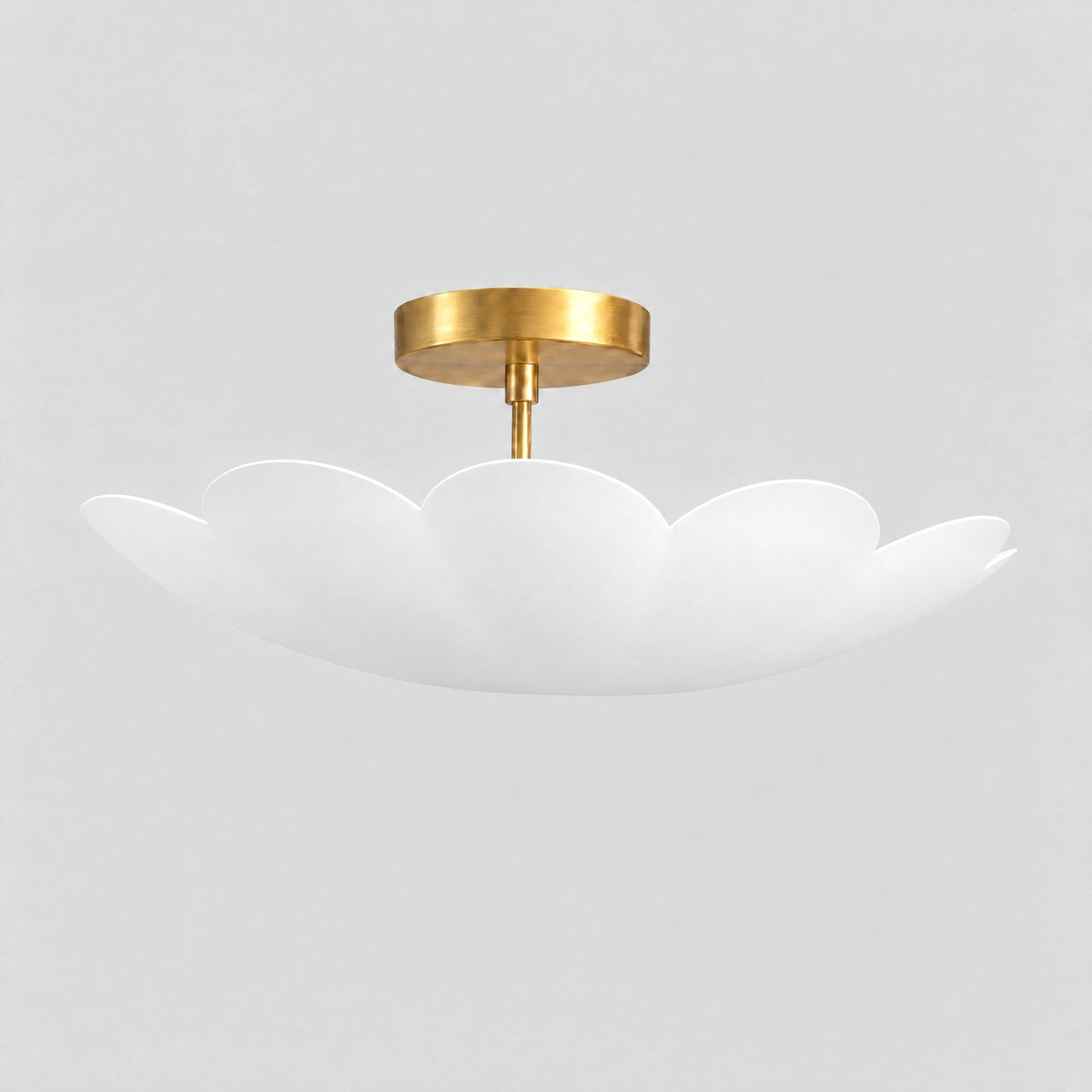 Flower Dome Semi Flush Mount, three-quarter view from the left, solid brass semi flush mount by BrassBeam