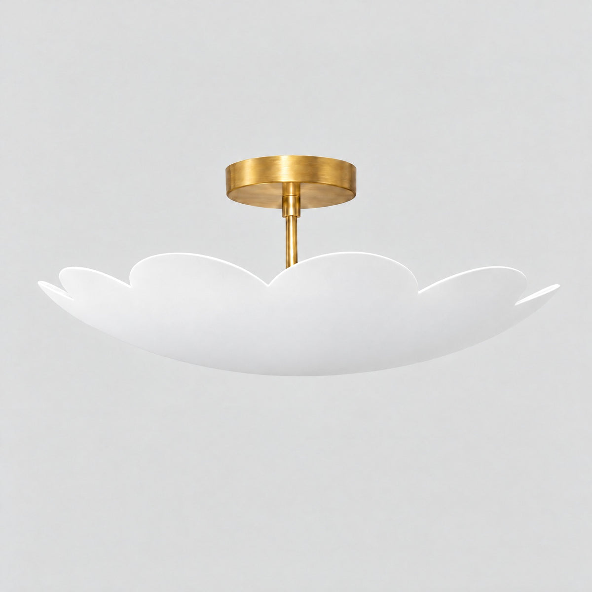 Flower Dome Semi Flush Mount, three-quarter view from the right, solid brass semi flush mount by BrassBeam