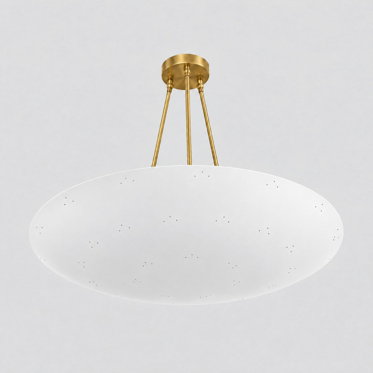 Perforated Dome Pendant, matt white shade, solid brass dome pendant by BrassBeam