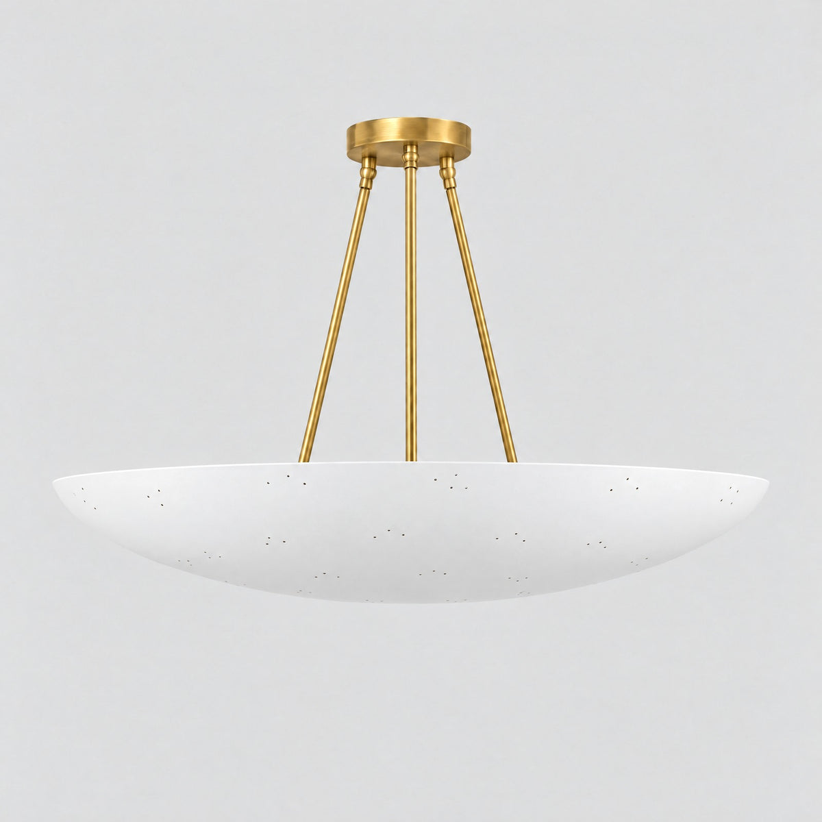 Perforated Dome Pendant, side view showing depth, solid brass dome pendant by BrassBeam