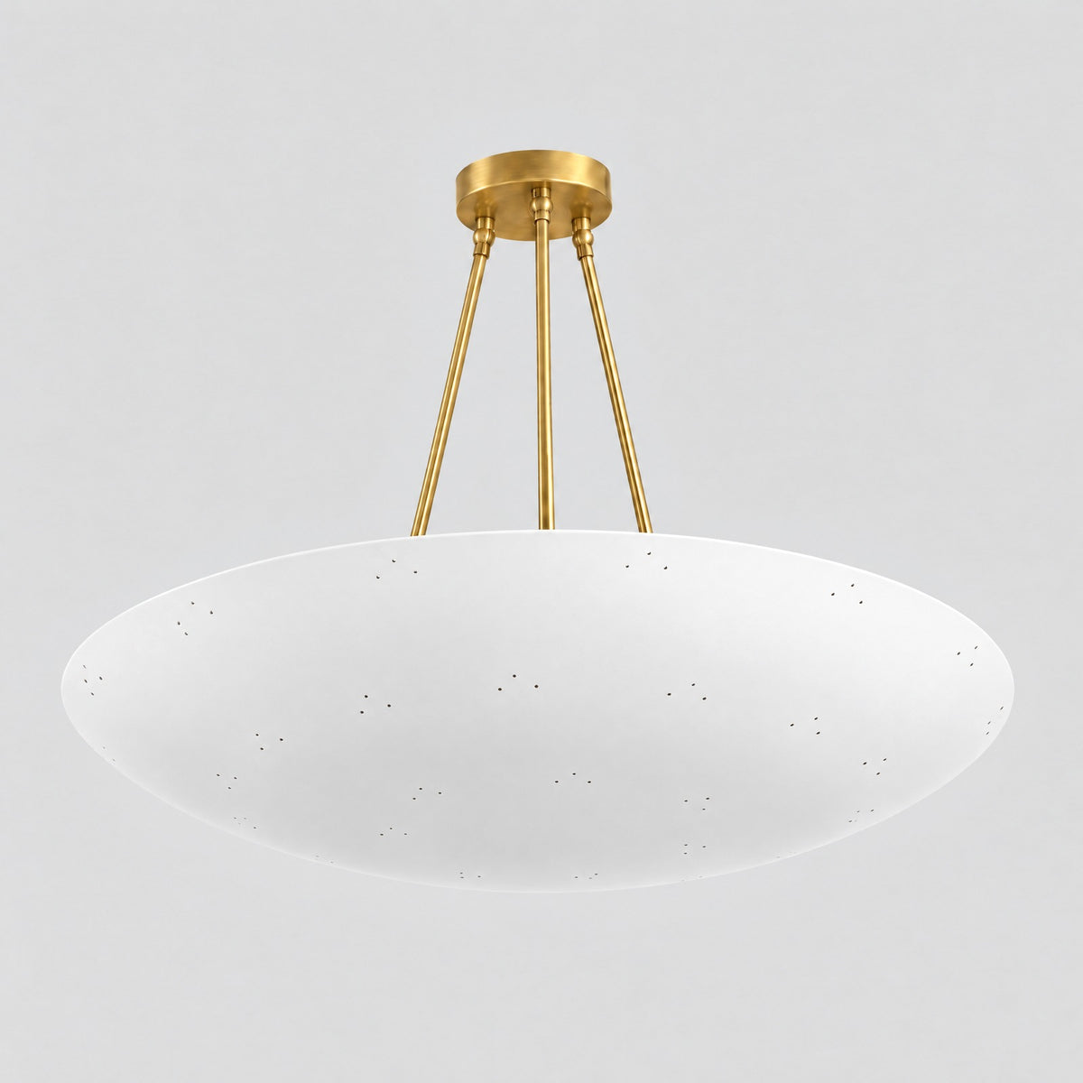 Perforated Dome Pendant, three-quarter view from the left, solid brass dome pendant by BrassBeam
