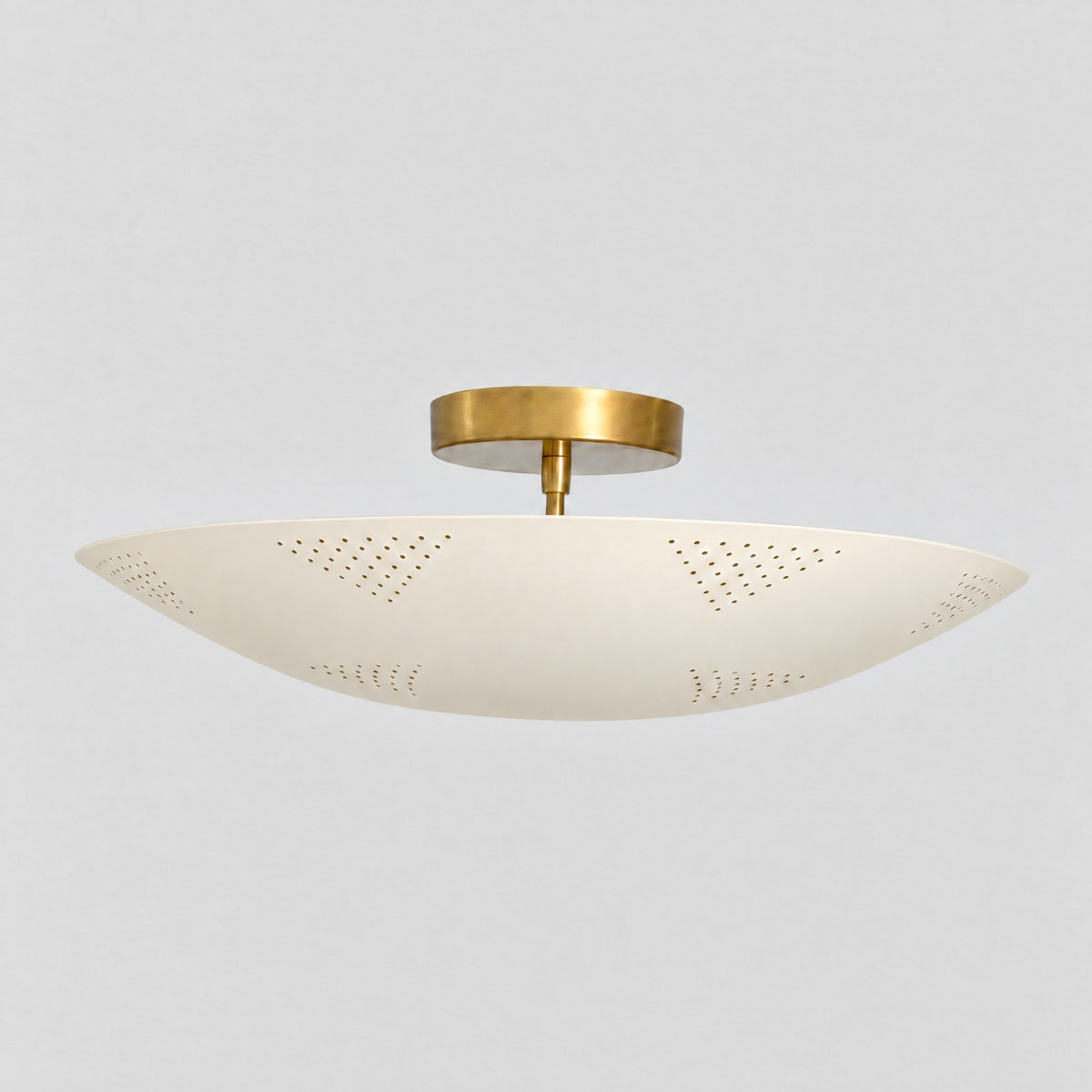 Perforated Dome Semi Flush Mount, cream shade, solid brass semi flush mount by BrassBeam