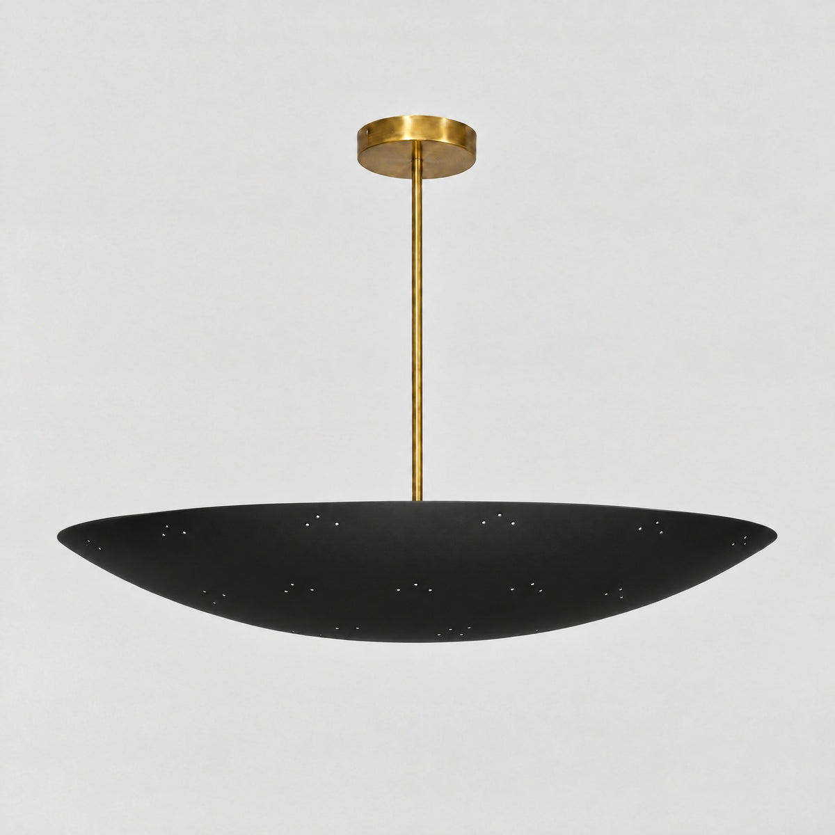 Large Perforated Dome Pendant, matt black shade, solid brass dome chandelier by BrassBeam