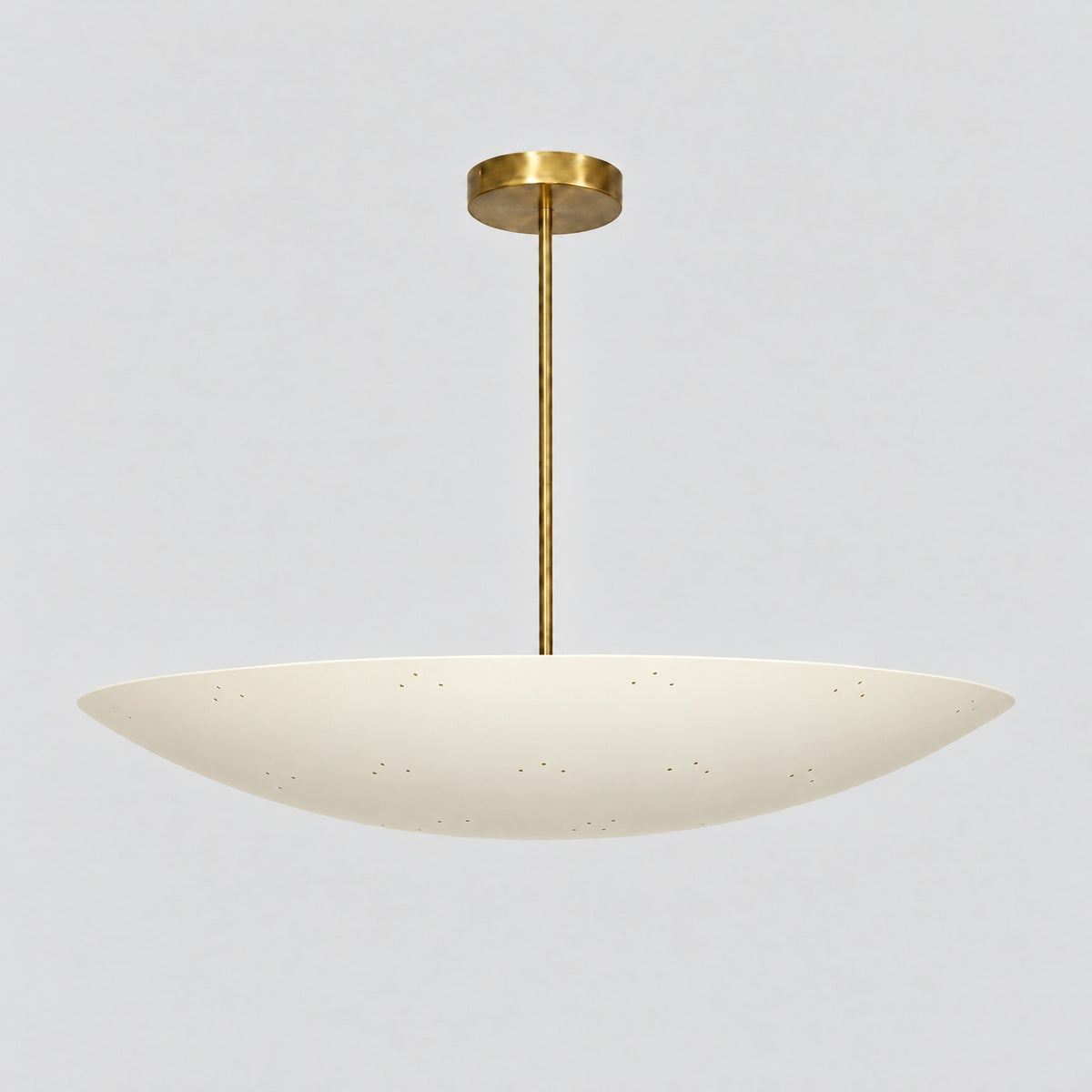 Large Perforated Dome Pendant, cream shade, solid brass dome chandelier by BrassBeam