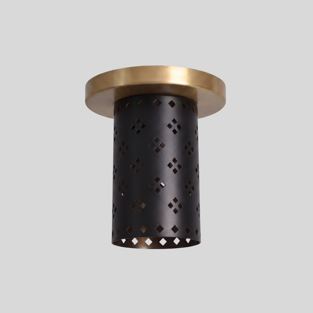 Perforated Black Cylinder Flush Mount - Modern Brass Spot Light