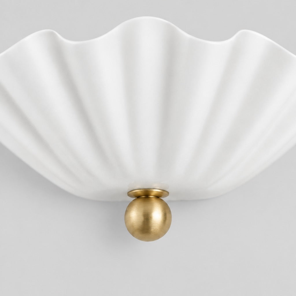 Half Flower Wall Sconce, close-up of the solid brass details and finish, solid brass wall sconce by BrassBeam