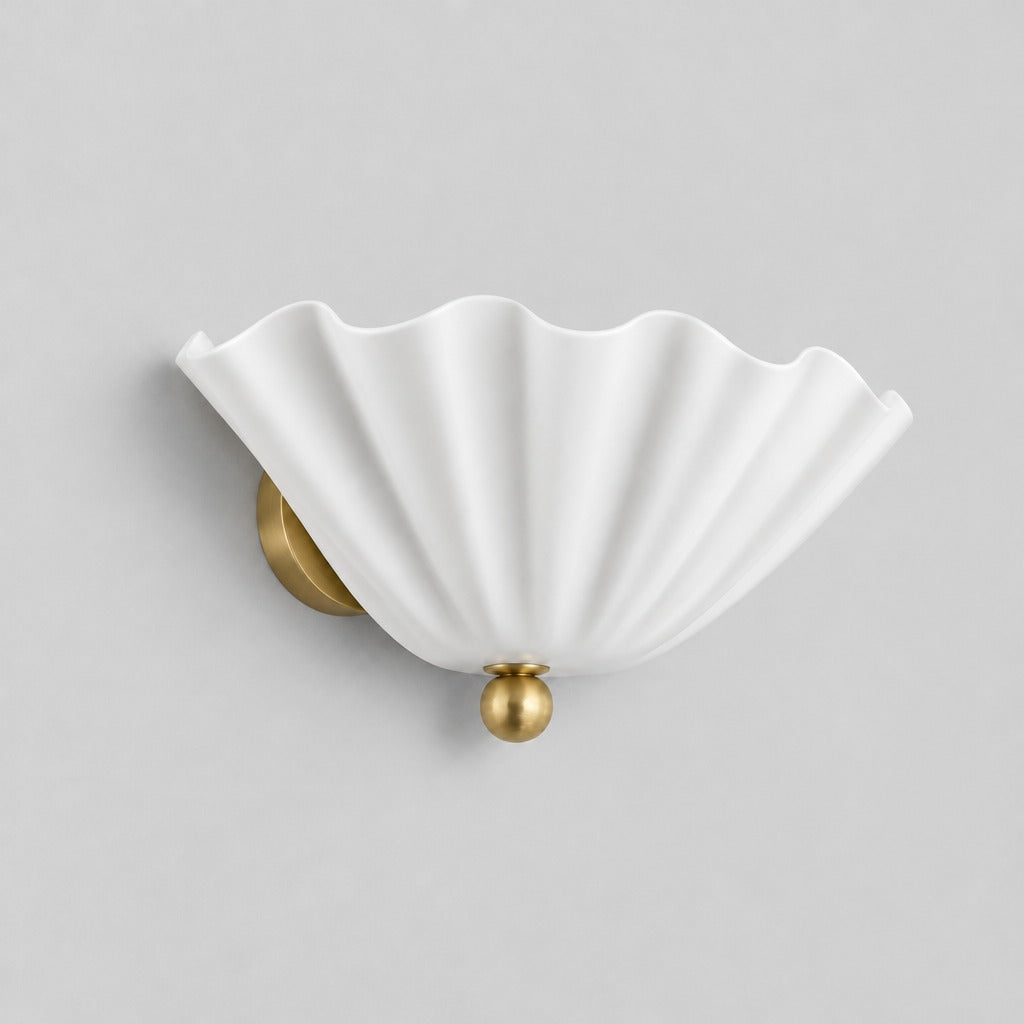 Half Flower Wall Sconce, side view showing depth, solid brass wall sconce by BrassBeam