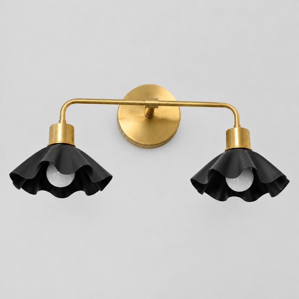 Double Ruffle Vanity Light, view from below, solid brass vanity light by BrassBeam