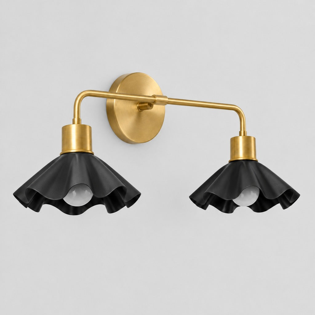 Double Ruffle Vanity Light, three-quarter view from the left, solid brass vanity light by BrassBeam